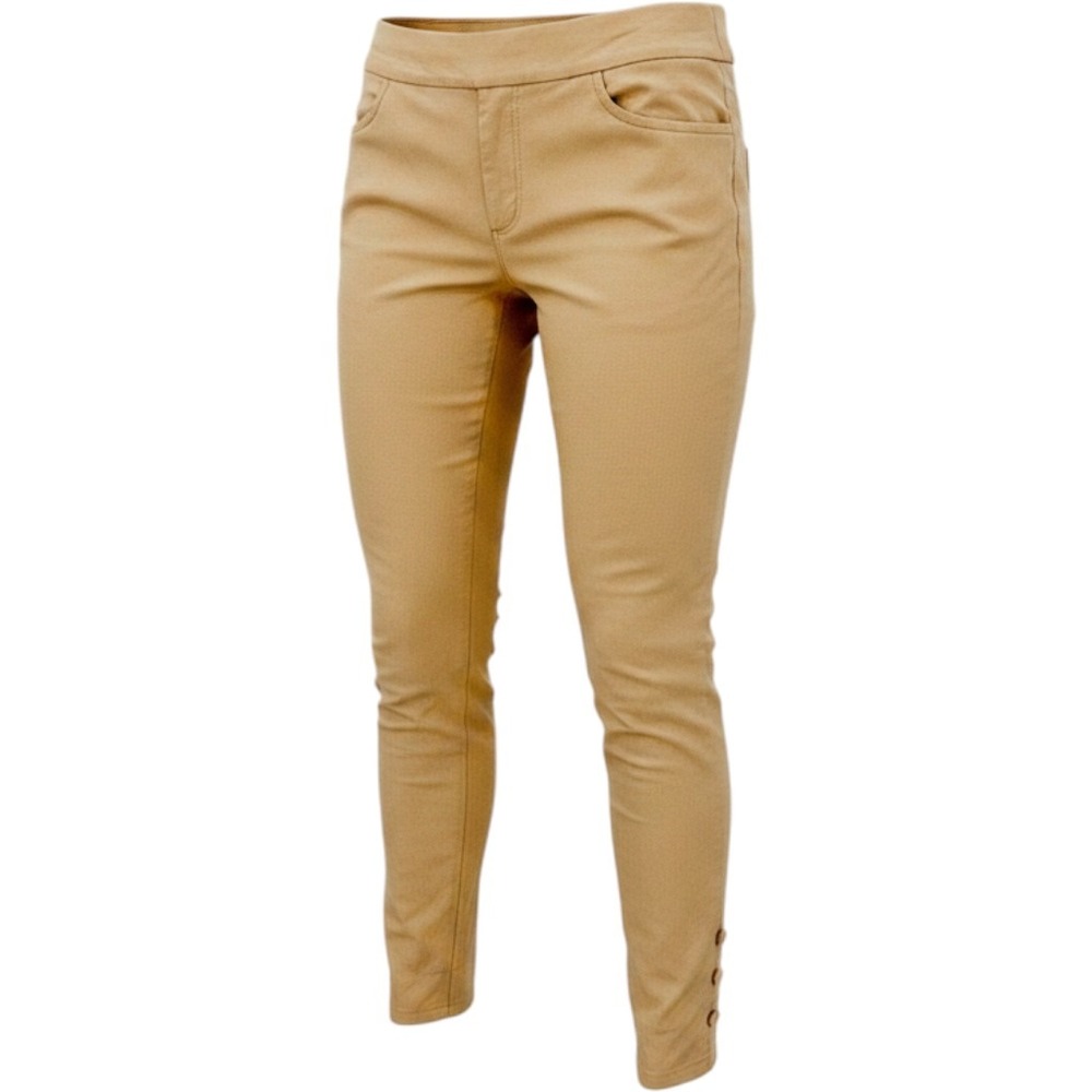 Chico's Tapered Leg Pants Womens Tan Elastic Waist Button Ankle Detail Excellent